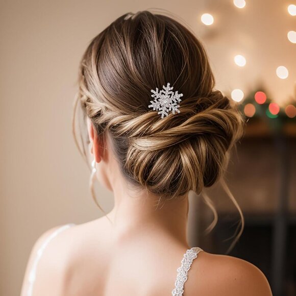 Winter Snowflake Hair Comb Crystal Alloy Bead Side Accessory for Women - Picture 2 of 7